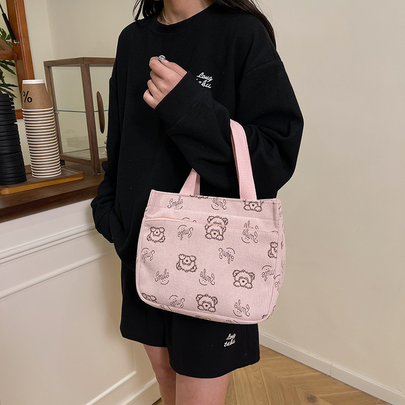 2025 New corduroy bag, multi-pocket outdoor bag, ins retro portable tote bag, student bucket bag details Picture