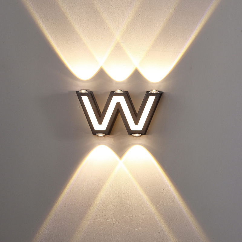 LED simple and modern wall lamps, geometric shape courtyard line lamps, beautiful symbol marking background decoration letter lamps details Picture