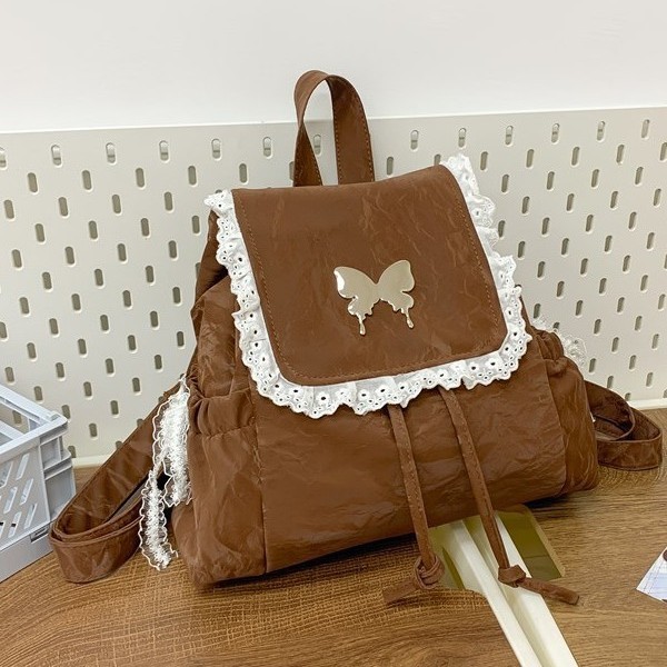 A new French lace pleated lace backpack for autumn and winter, a cute and unique butterfly drawstring backpack for young girls Specification drawing