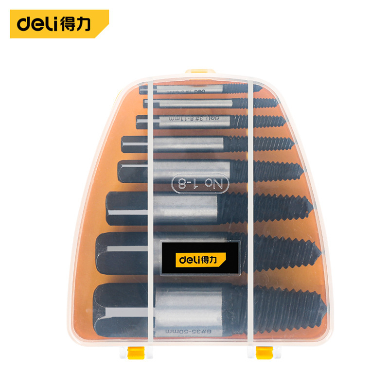 Deli Tool, 8-piece set of broken screw remover, for grinding stripped threads, stripped threads and reverse threads DH-QCQ008-WD1 details Picture