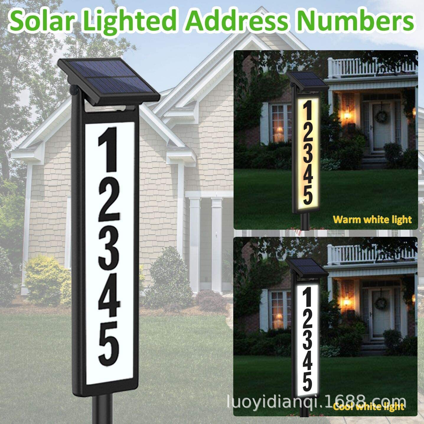 Solar-powered doorplate light, house address, digital light, ground insert indicator sign, waterproof Specification drawing