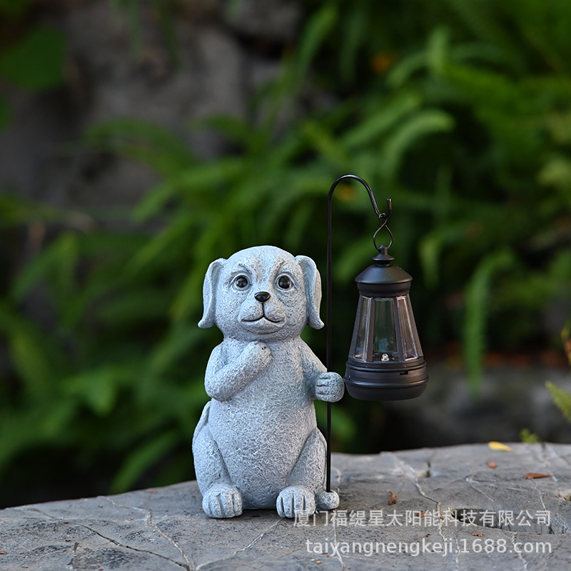 Cross-border meditation dog resin figurine, outdoor courtyard garden decoration, garden solar animal figurine full figure