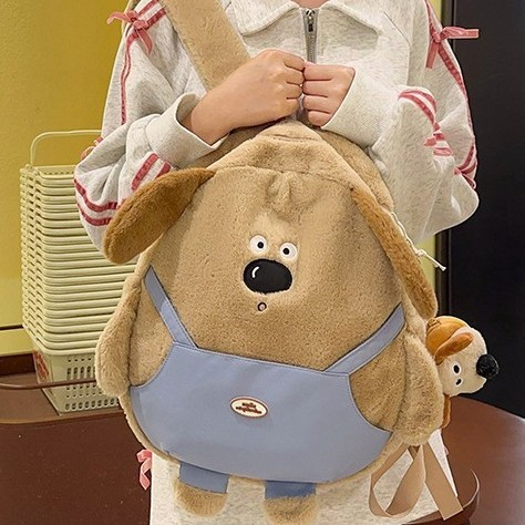 New cute plush puppy backpack for autumn and winter, a small backpack for women's Instagram outings, a Japanese-style student storage backpack Specification drawing