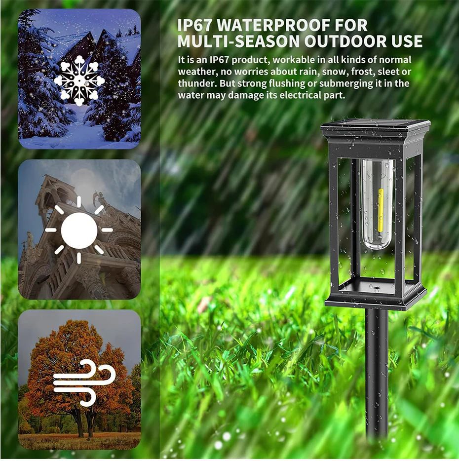 Cross-border solar garden lamps, waterproof tungsten filament lamps, outdoor sensor lamps, lawn lighting lamps, garden decorative landscape lamps Specification drawing