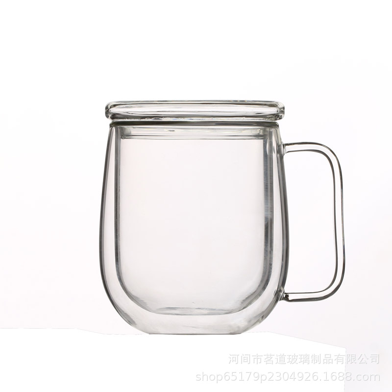 Household coffee cup set with handle, high borosilicate double-layer glass cup set, transparent water cup set, milk and juice cup set Item Picture