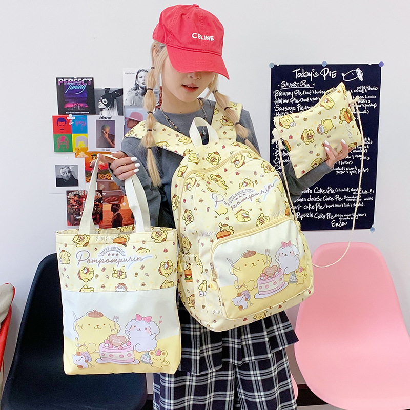 2025 New cartoon children's schoolbag, three-piece backpack for middle school students, simple and casual, large-capacity travel backpack Specification drawing