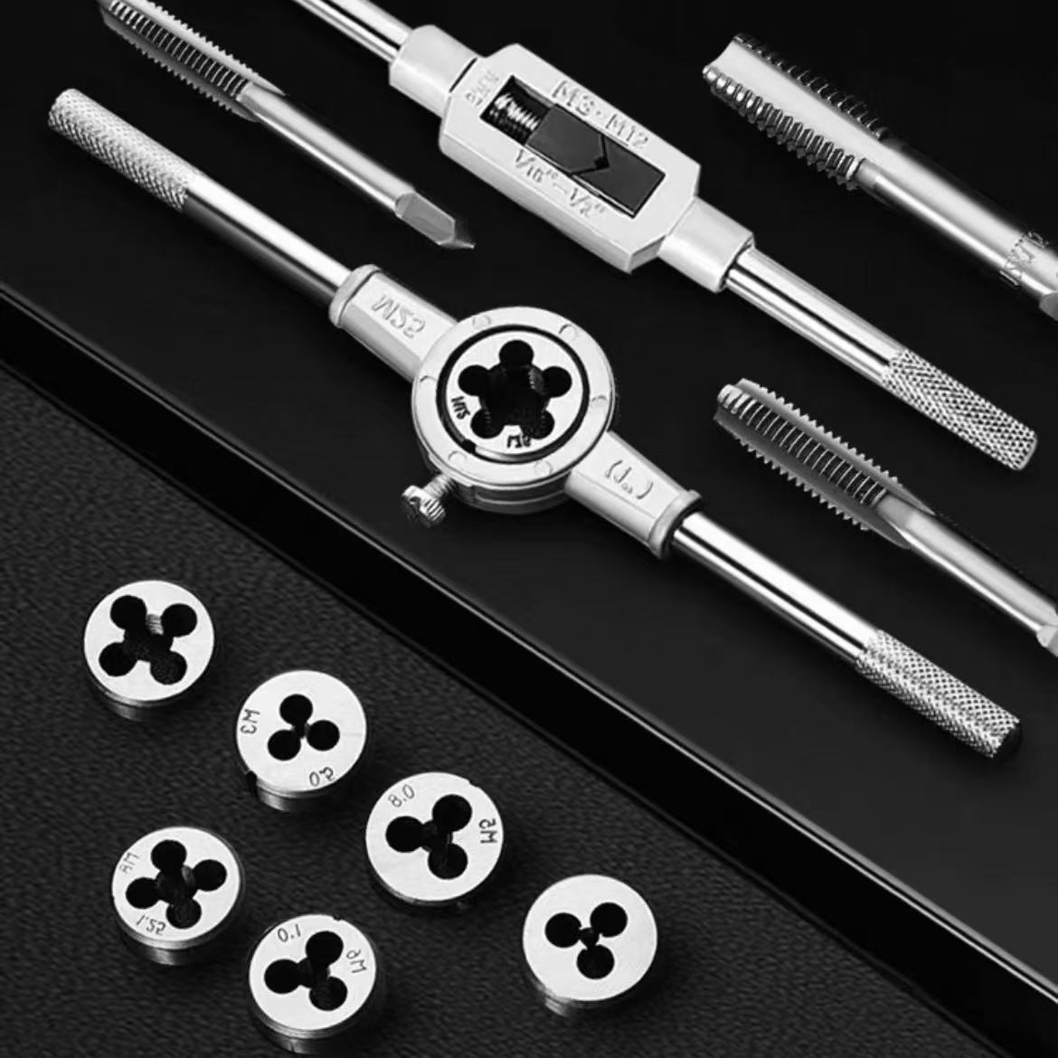 40-piece set of large-frame tap die thread alloy steel export quality thread repair Specification drawing