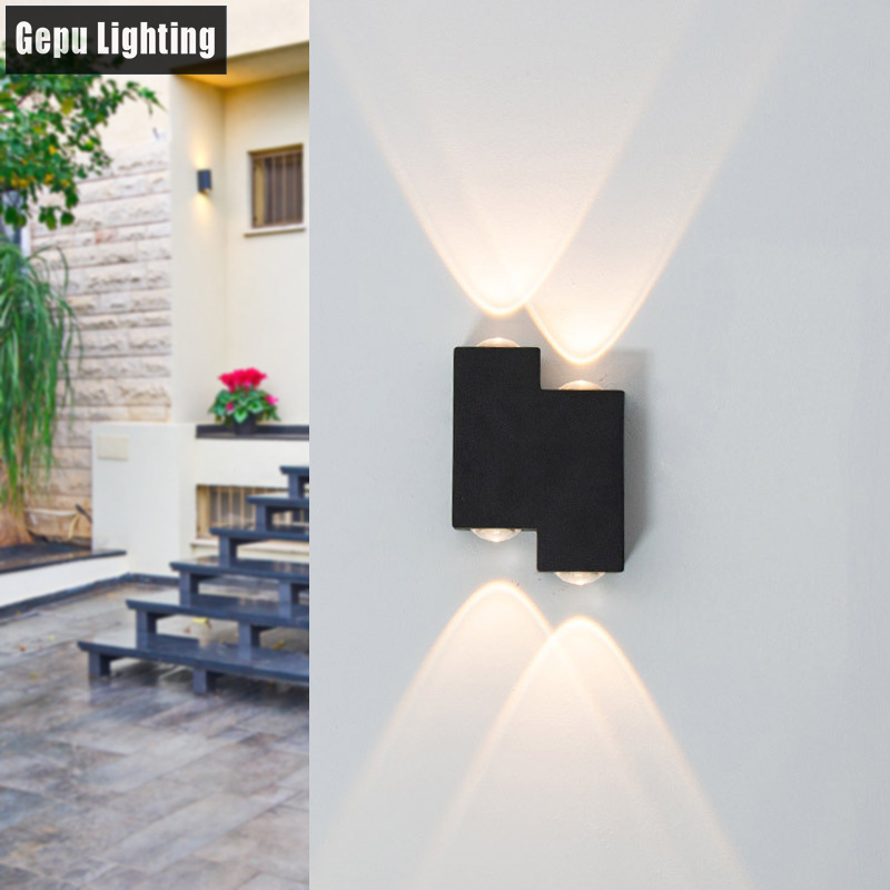 Outdoor waterproof wall lamps, led light-controlled sensor exterior wall lamps, outdoor courtyard upper and lower illuminated aluminum trapezoidal door plate lamps Specification drawing