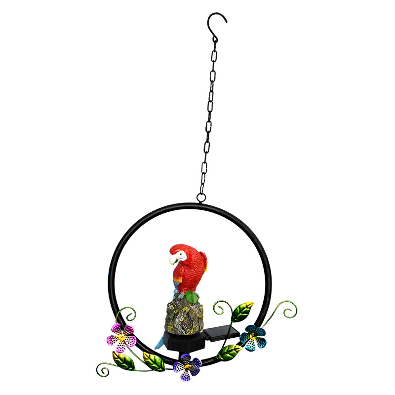 Modern courtyard decoration resin parrot wind chime lamp pendant, solar LED sensor light, garden landscape lawn light Item Picture