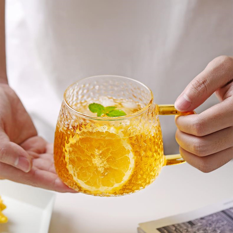 High borosilicate glass cups, hammered household water cups, men's and women's flower tea cups, transparent milk cups with handles, beverage cups, coffee cups details Picture