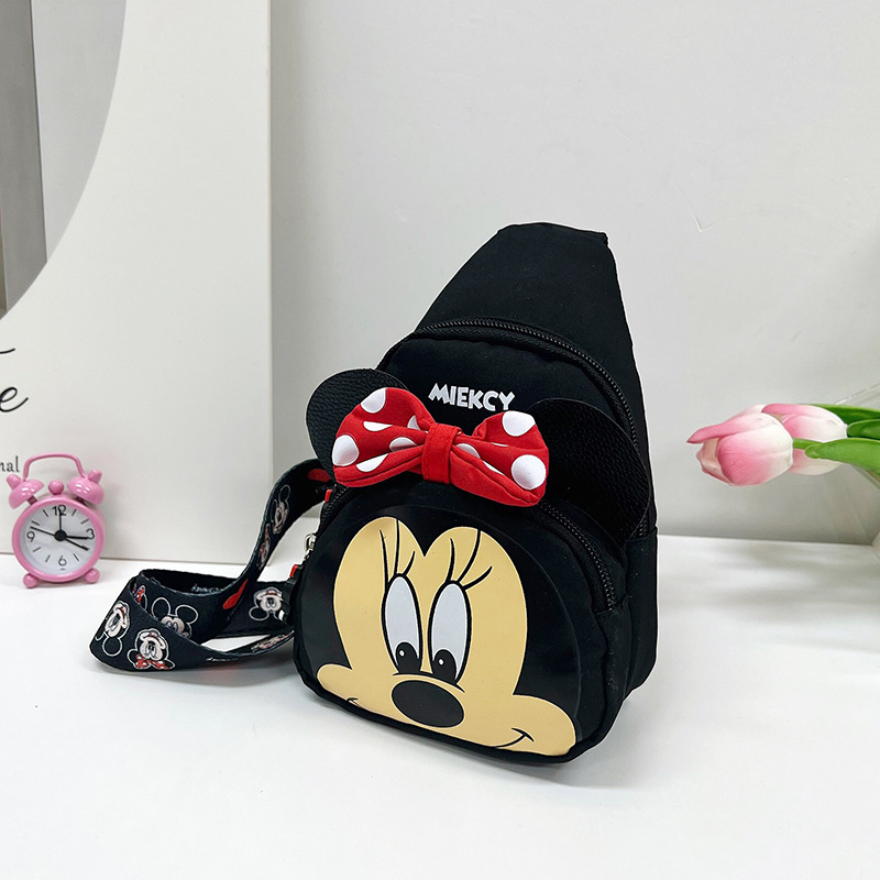 Bow children's chest bag, Mickey Mouse boy and girl crossbody backpack, cute cartoon printed children's travel single-shoulder bag details Picture