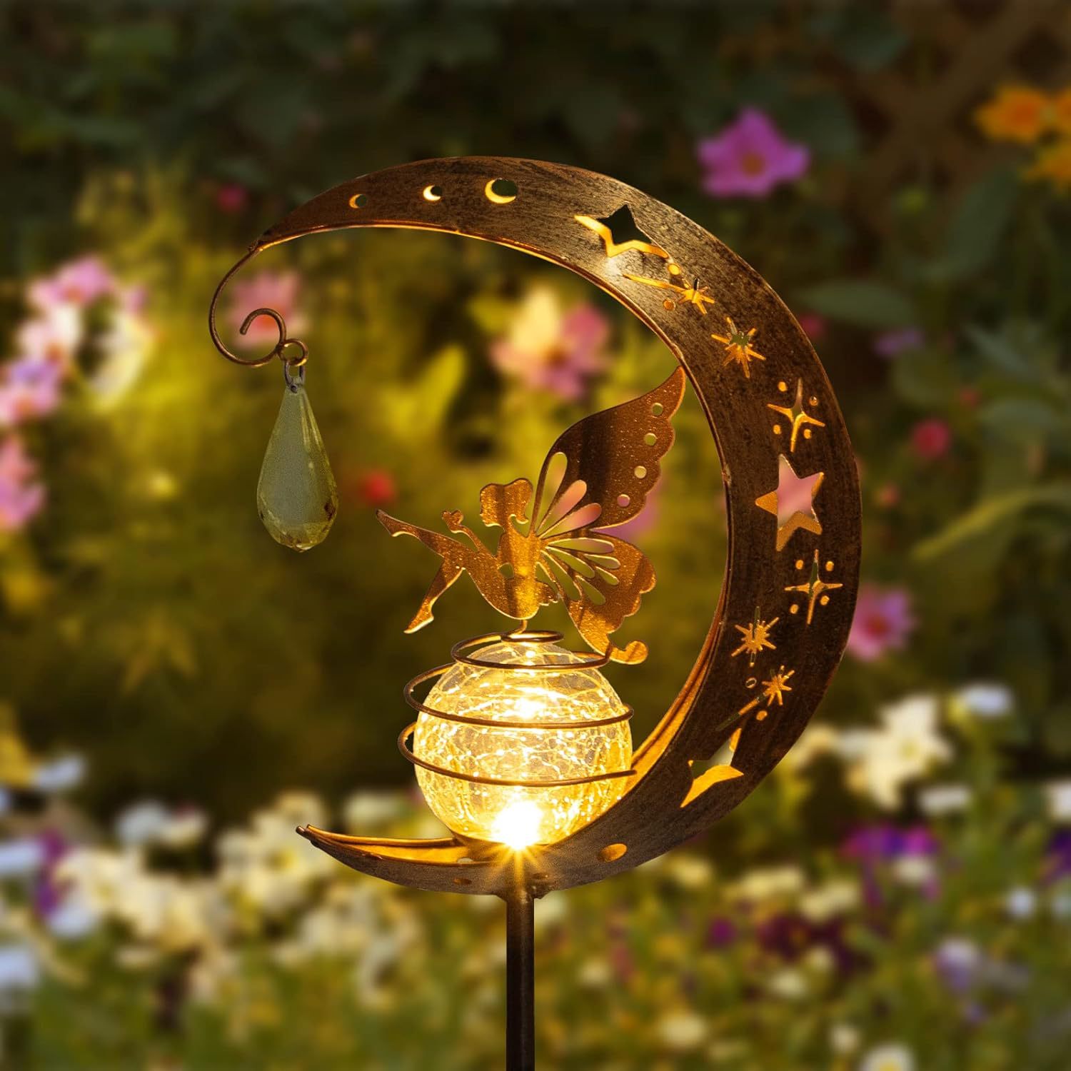 Cross-border bestsellers: Solar moon fairy lamp, outdoor garden ironwork flower fairy ground insert lamp, lawn and courtyard lamp Specification drawing