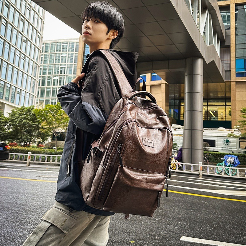 Cross-border Schoolbag 2024 New College Students' Casual large-capacity Backpack pu Travel Korean version computer backpack details Picture