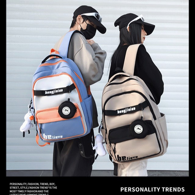 Retro workwear-style backpacks for girls, large-capacity bags for high school and junior high school students in contrasting colors, and trendy computer backpacks for boys details Picture