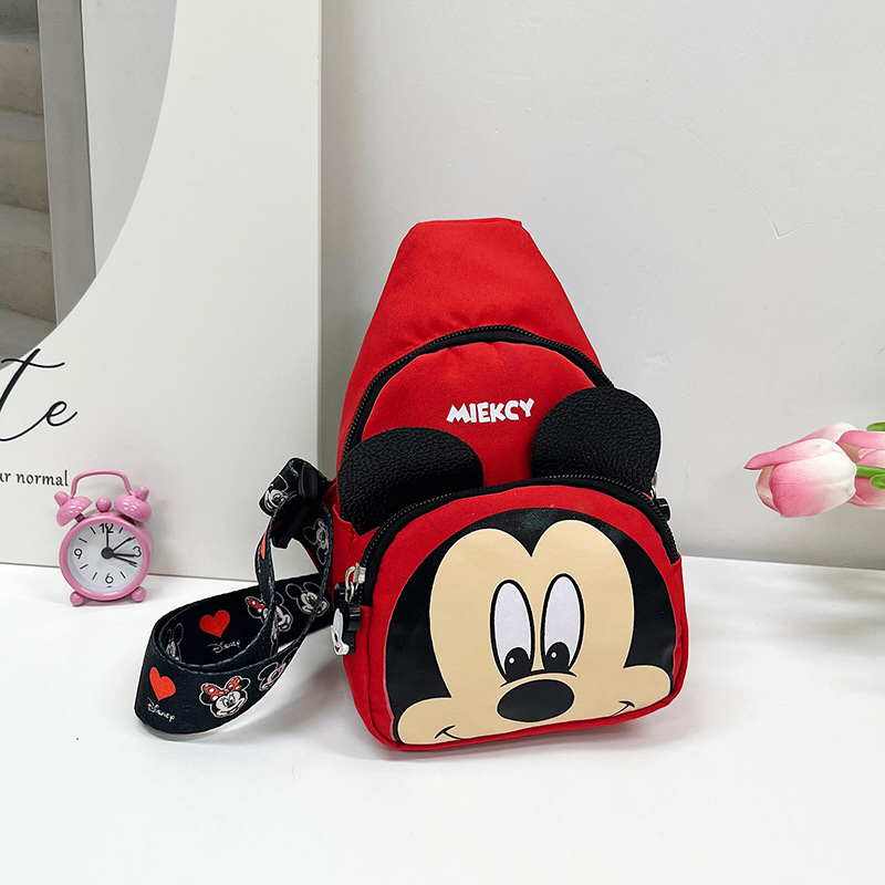 Bow children's chest bag, Mickey Mouse boy and girl crossbody backpack, cute cartoon printed children's travel single-shoulder bag Specification drawing