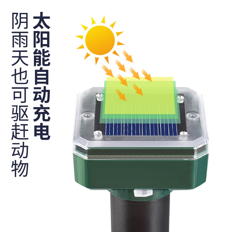 Cross-border solar-powered rat and snake repellent, outdoor bird catcher, and portable ultrasonic rat repellent lamp for farm courtyards are selling well Specification drawing