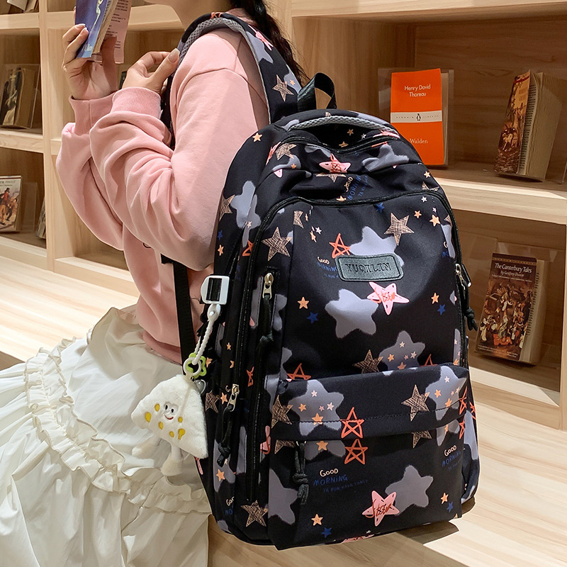 Cool and trendy backpack for junior and senior high school students, large-capacity, personalized, girlish printed travel and outdoor casual backpack full figure