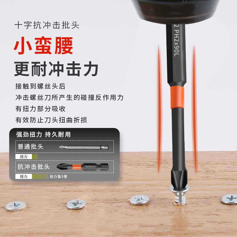 S2 Impact-resistant strong magnetic screwdriver bit, high-hardness cross screw screwdriver bit set, electric screwdriver bit, screwdriver tip Specification drawing