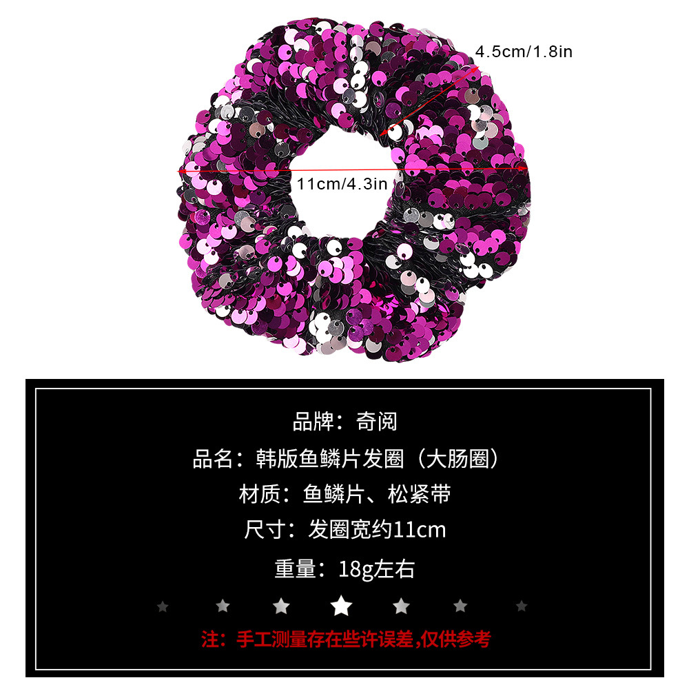Qiyue Cross-border's new dual-color mermaid flip large Intestine ring, fish scale large sequined large intestine hair ring and hair accessory B169-A Application Scenario