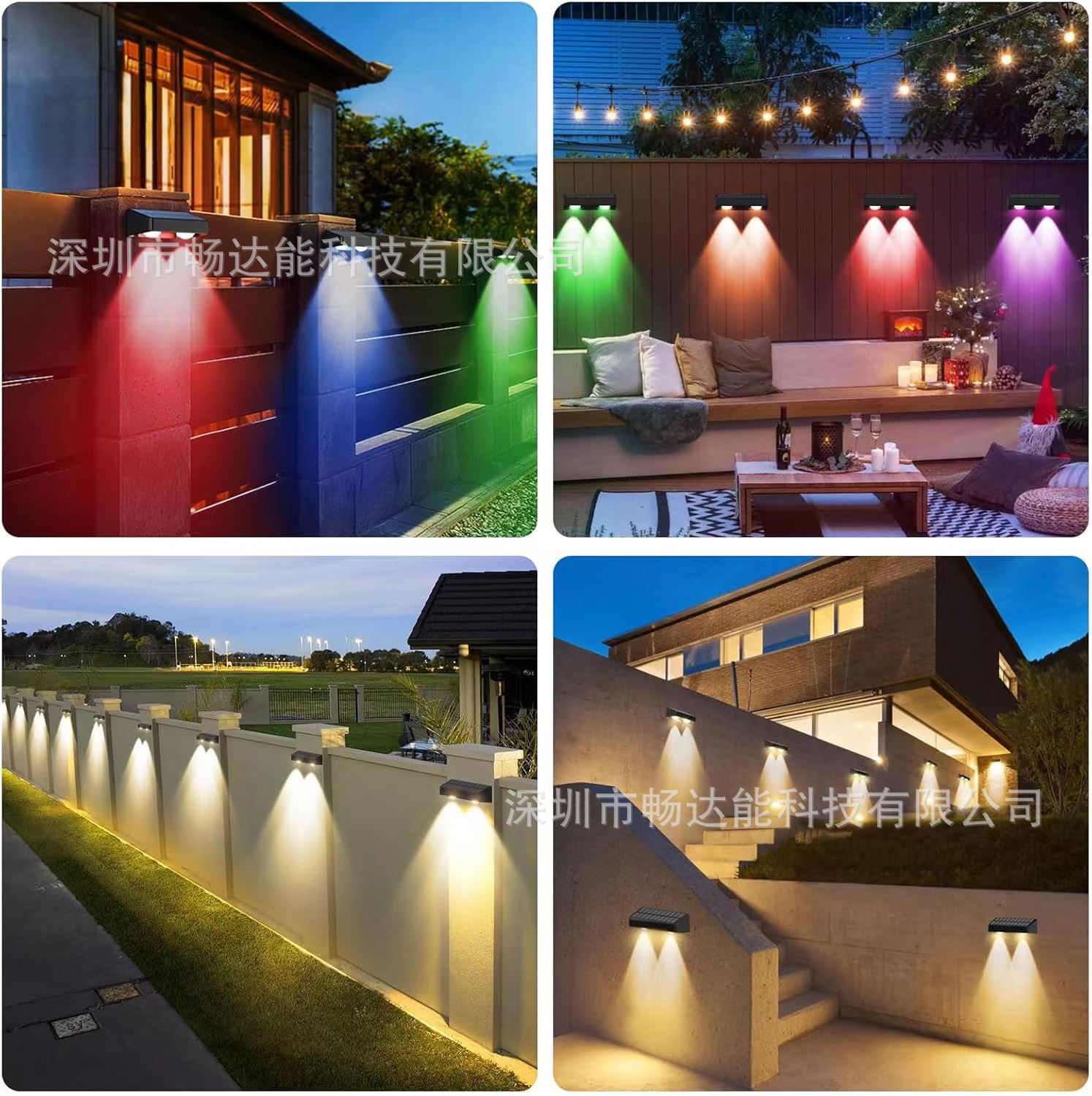 Solar-powered outdoor decorative garden lights, wall-washing lights, fence lights, spotlights, outdoor rainproof multi-mode switching Application Scenario