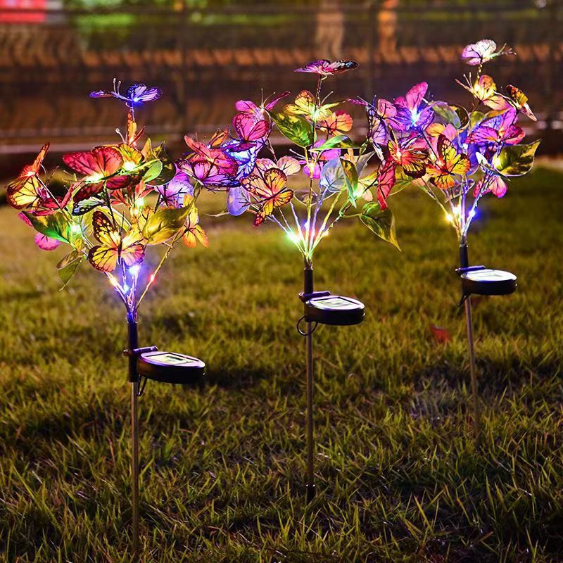 Solar-powered butterfly flower tree ground insert lights, courtyard lawn festive atmosphere decorative lights, outdoor simulated flower branch lights Specification drawing