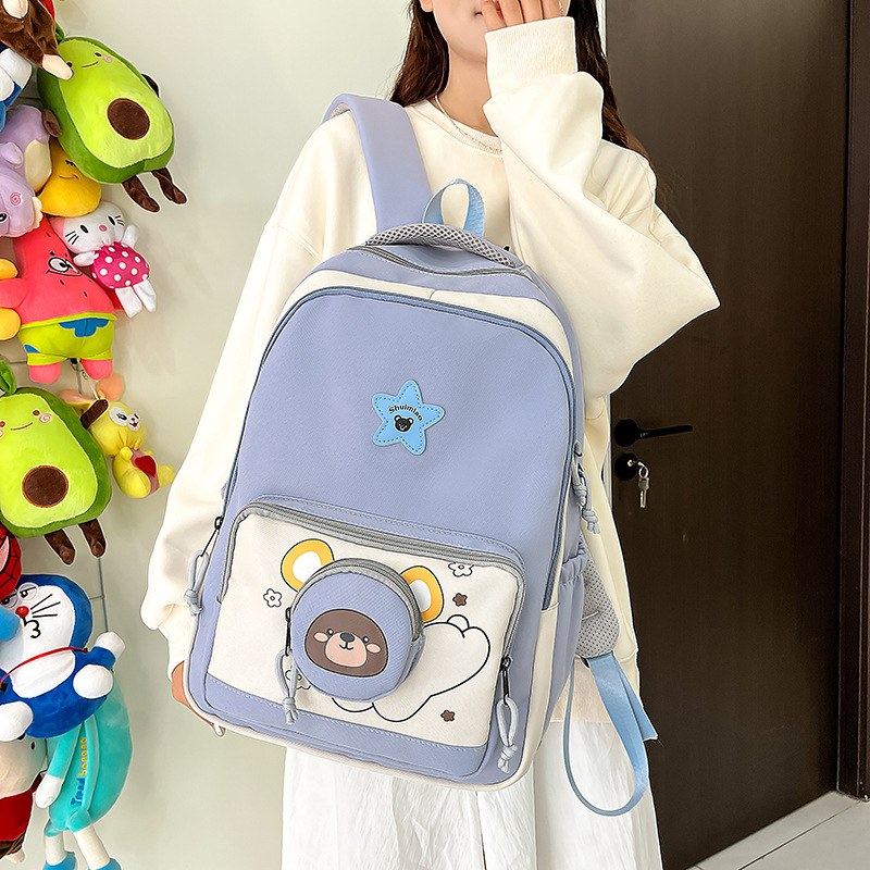 Wholesale of fresh and cute schoolbags for junior high school girls, small bear lightweight backpacks for girls, large capacity and durable backpacks full figure