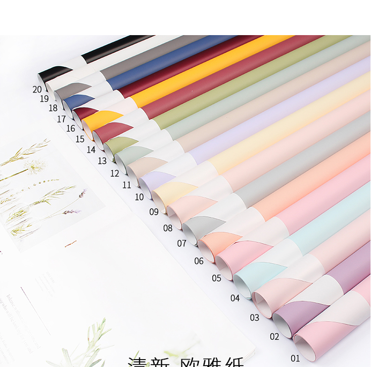 禧花侬清新马卡龙色白底欧雅纸双面双色花艺防水包装纸礼品包装纸详情5