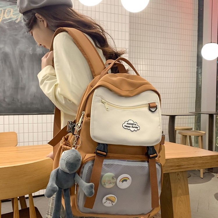 New Japanese-style ins school high school backpack, junior high school backpack, girls' color-matched backpack, girls' schoolbag full figure
