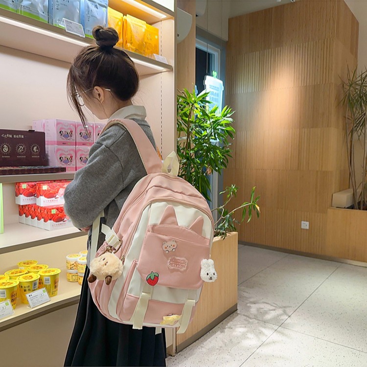 New trendy double-shoulder bag with color-blocking splicing, large-capacity girls' double-shoulder bag, simple and versatile, factory direct sales Specification drawing