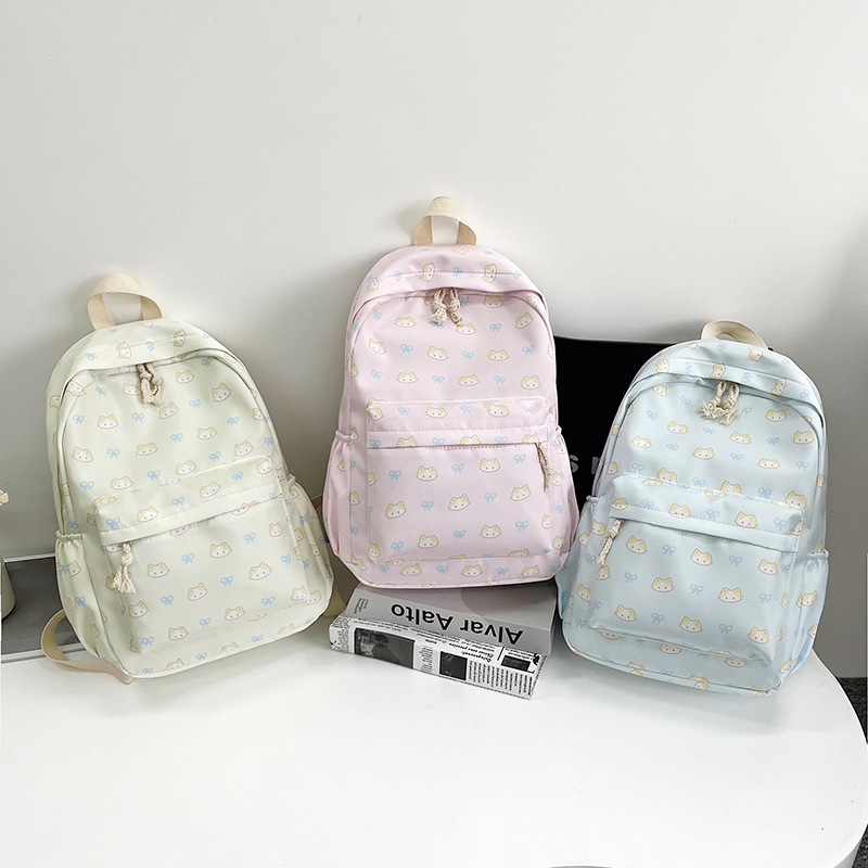 Cartoonish and cute ins fresh backpack, simple printed casual student schoolbag, large-capacity travel trendy backpack Specification drawing