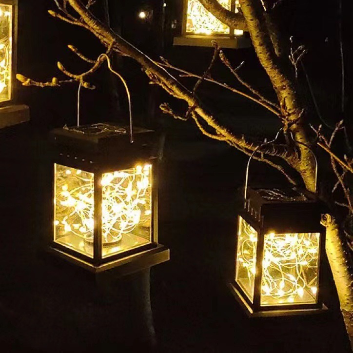 Solar-powered small palace lanterns, candle palace lanterns, outdoor waterproof courtyard hanging lamps, copper wire star lamps, garden landscape decorative lamps details Picture