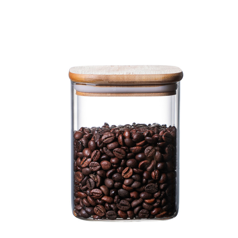 Square glass tea canister, sealed canister, household glass portable storage canister for grains, high borosilicate glass storage bottle Item Picture