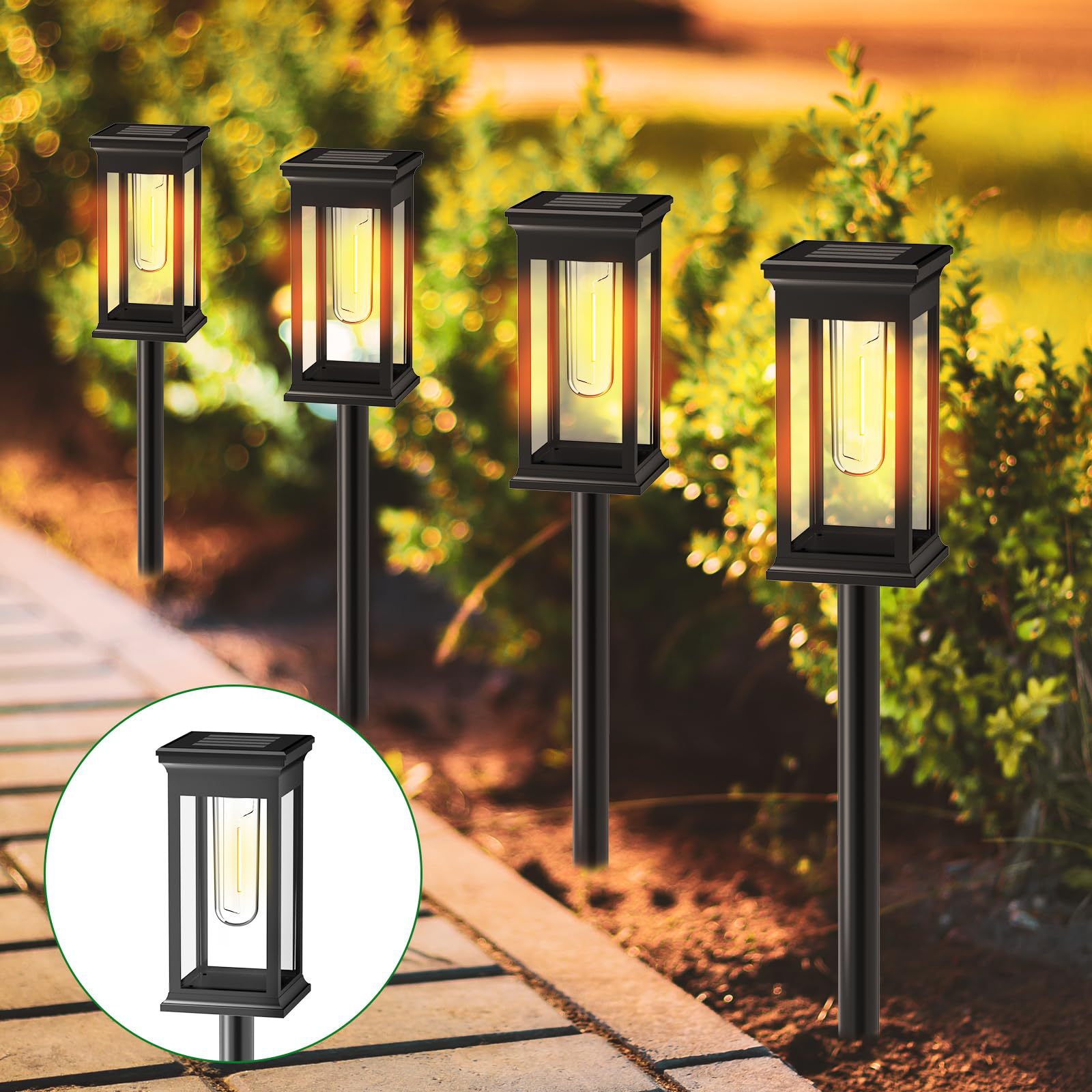 Cross-border factory wholesale warm solar square ground plug tungsten filament lamps, waterproof lawn lamps, outdoor garden lamps full figure
