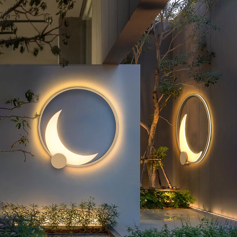 Outdoor solar wall lamps, garden courtyard lamps, villa exterior wall lamps, new Chinese-style moon lamps, balcony outdoor wall lamps details Picture