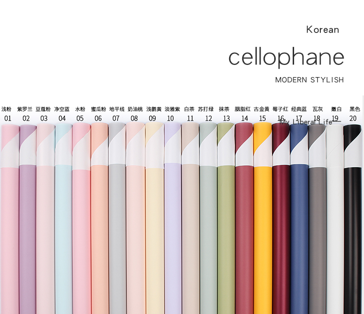 禧花侬清新马卡龙色白底欧雅纸双面双色花艺防水包装纸礼品包装纸详情1