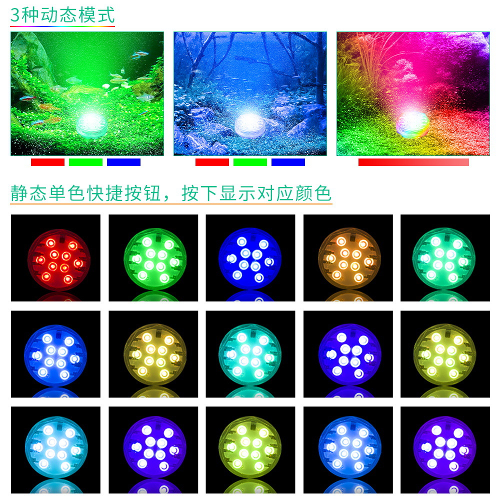 Qianrun Lighting's diving lights, LED fish tank, aquarium, swimming pool lights, RGB remote control decoration, seven-color fountain, underwater lights, and atmosphere Specification drawing