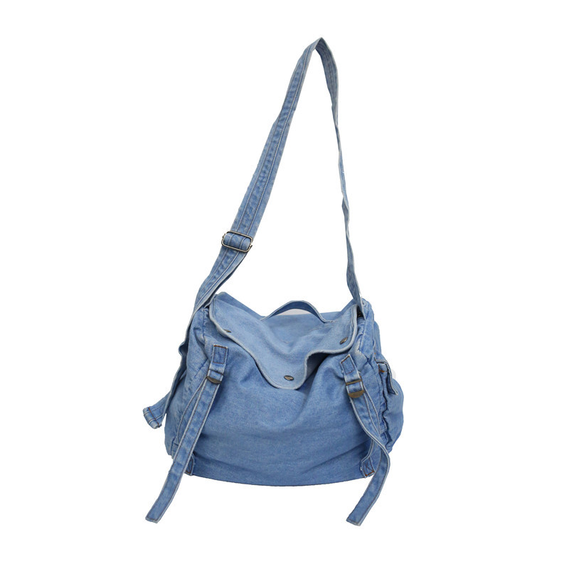 Trendy crossbody bag, Japanese retro large-capacity women's single-shoulder bag, 2022 new artistic washed denim canvas bag Item Picture