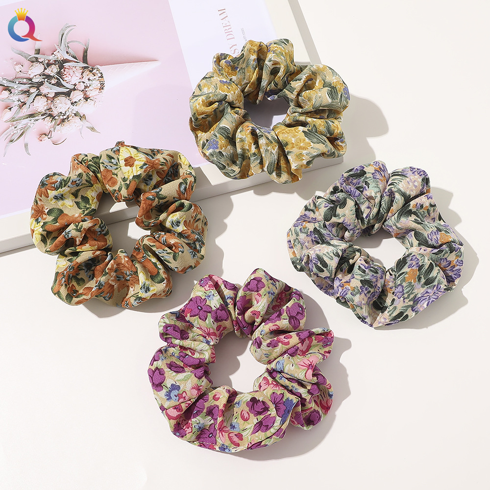 Qiyue French retro oil painting series floral large intestine circle hair band, super ethereal girl hair tie, hair band, women's hair tie details Picture