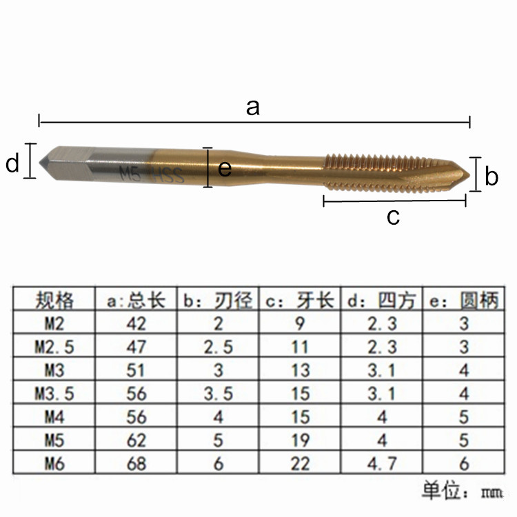 HSS6542/M2 high-speed steel titanium-coated screw tip tap tip tapping tool for square shank straight groove machine Item Picture