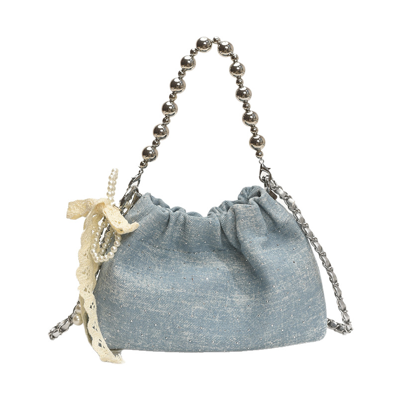 New Chinese-style beaded handbag 2025, trendy and fashionable bucket bag, versatile chain crossbody bag, solid color single-shoulder bag Item Picture