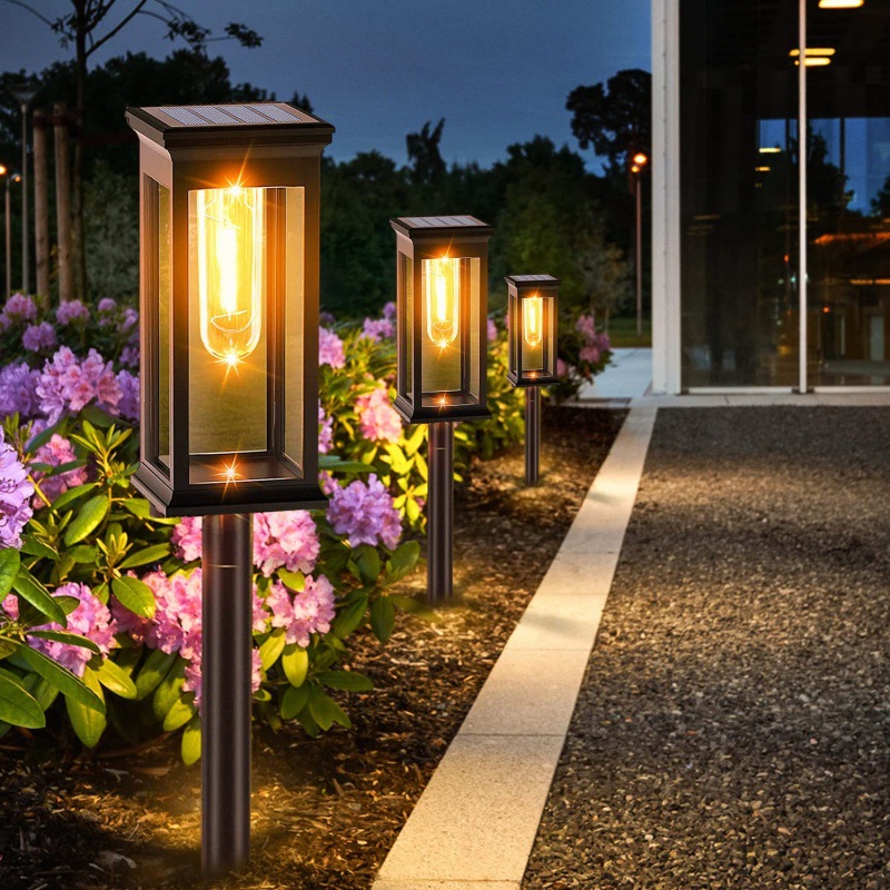 Cross-border factory wholesale warm solar square ground plug tungsten filament lamps, waterproof lawn lamps, outdoor garden lamps Specification drawing