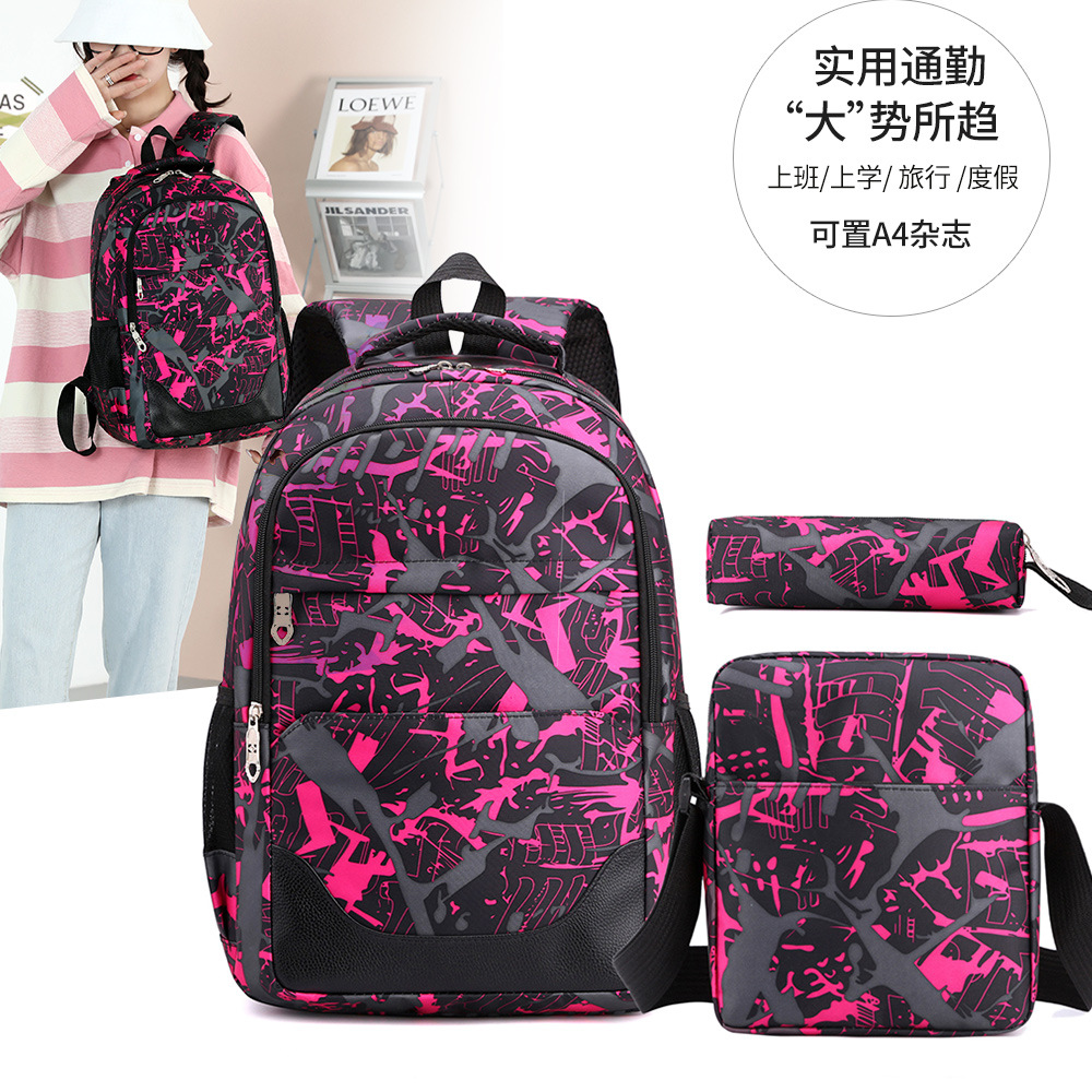 Student schoolbags, backpacks, college style, three-piece sets for boys and girls in junior and senior high school, large-capacity schoolbags, leisure travel bags, foreign trade details Picture