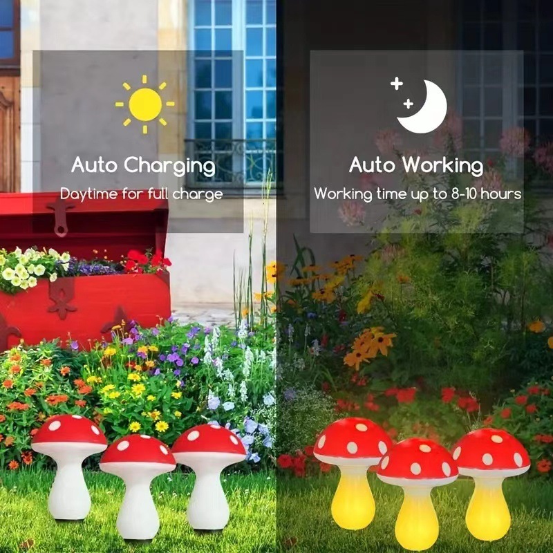 New cross-border ground-mounted mushroom lamp, outdoor LED solar mushroom lamp, courtyard outdoor garden waterproof decorative lamp Specification drawing