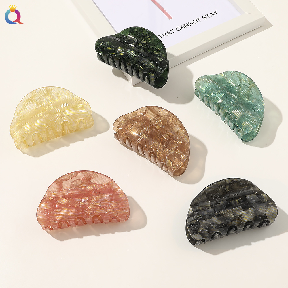 Qiyue Cross-border Korean version Sequined marble-patterned acrylic gripper, bath tray, hair clip, fashionable women's hair clip details Picture