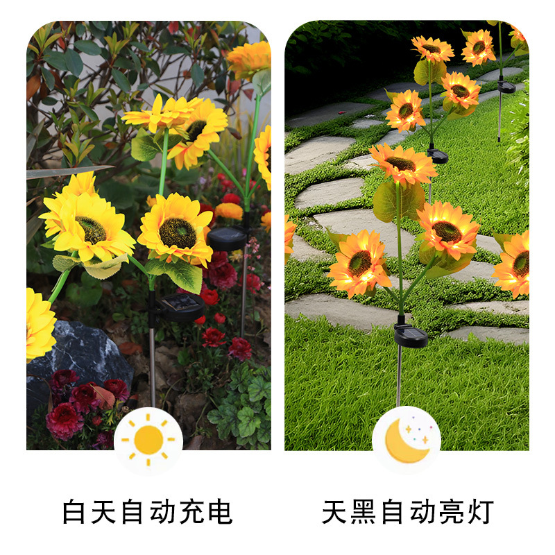 Cross-border solar lawn lights, simulated sunflower flower arrangement ground lights, courtyard garden outdoor decorative atmosphere color lights Specification drawing