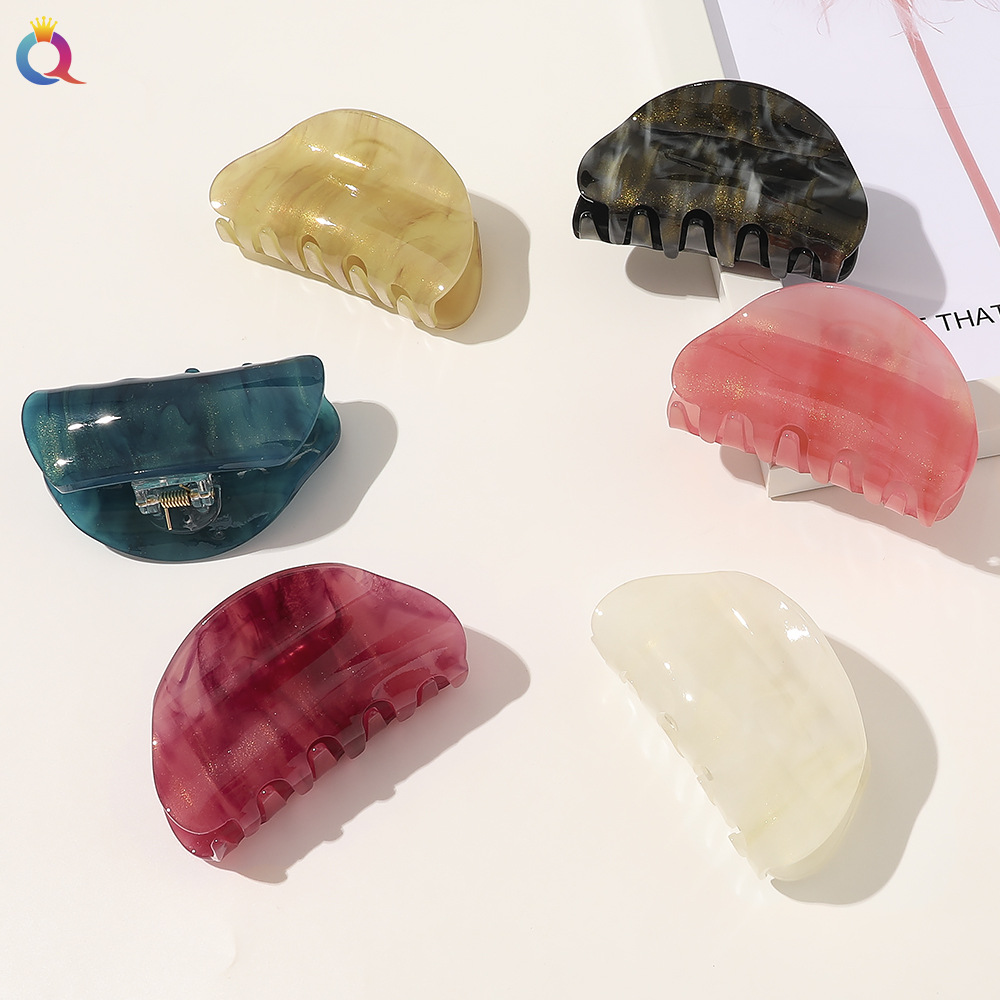 Qiyue Cross-border Korean version Sequined marble-patterned acrylic gripper, bath tray, hair clip, fashionable women's hair clip full figure