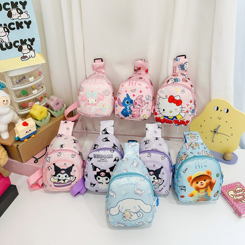 2024 Winter New children's bag, ins Korean cartoon chest bag, lightweight and fashionable travel crossbody backpack for boys and girls full figure