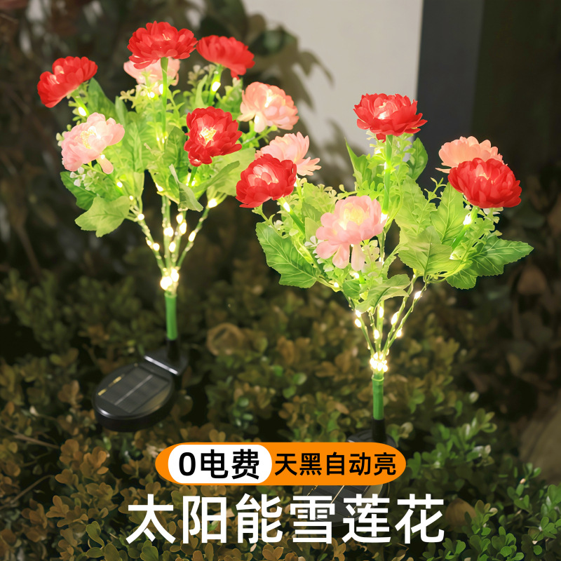 2024 New 7-head solar snow lotus flower lantern, outdoor simulation flower lantern, 7-fork LED artificial flower ground insert lamp, garden lamp full figure