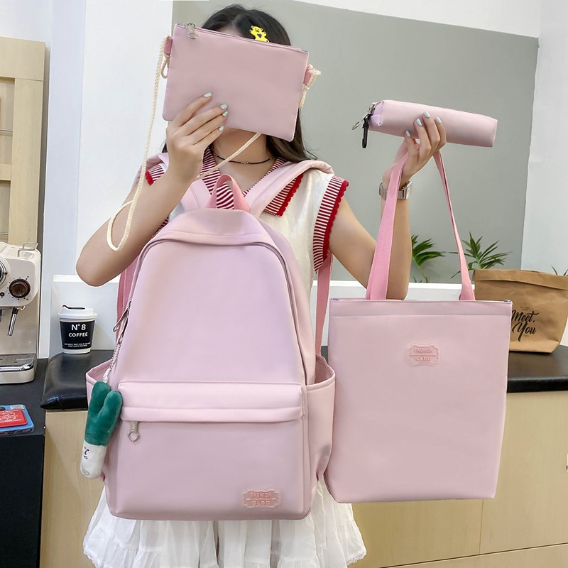 ins simple solid color versatile large-capacity junior high school birthday backpack, high school backpack, college student schoolbag full figure