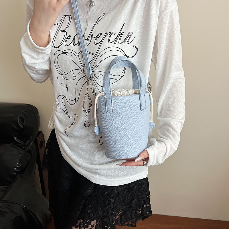Cross-border lychee pattern retro oil wax leather bucket bag for women, 2025 new style, high-end and niche design, single-shoulder crossbody bag Specification drawing